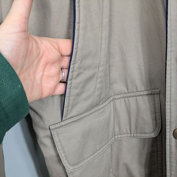Vintage LL Bean Barn Jacket Mens L Tan Brown Leather Wool 80s 90s Chore Coat - Picture 11 of 16